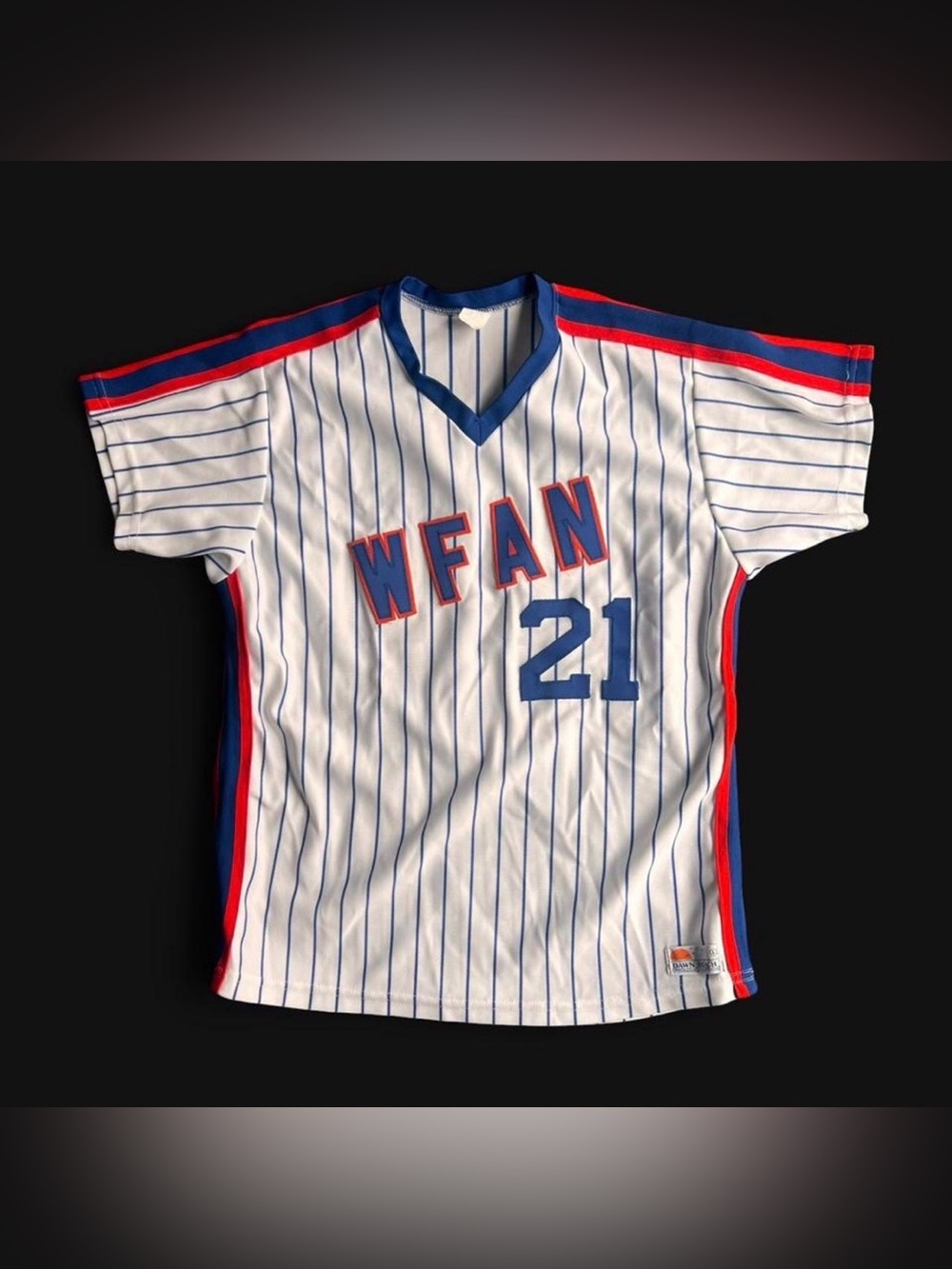 Vintage 80’s early 90’s WFAN NY sports radio pin stripe baseball jersey NY Mets